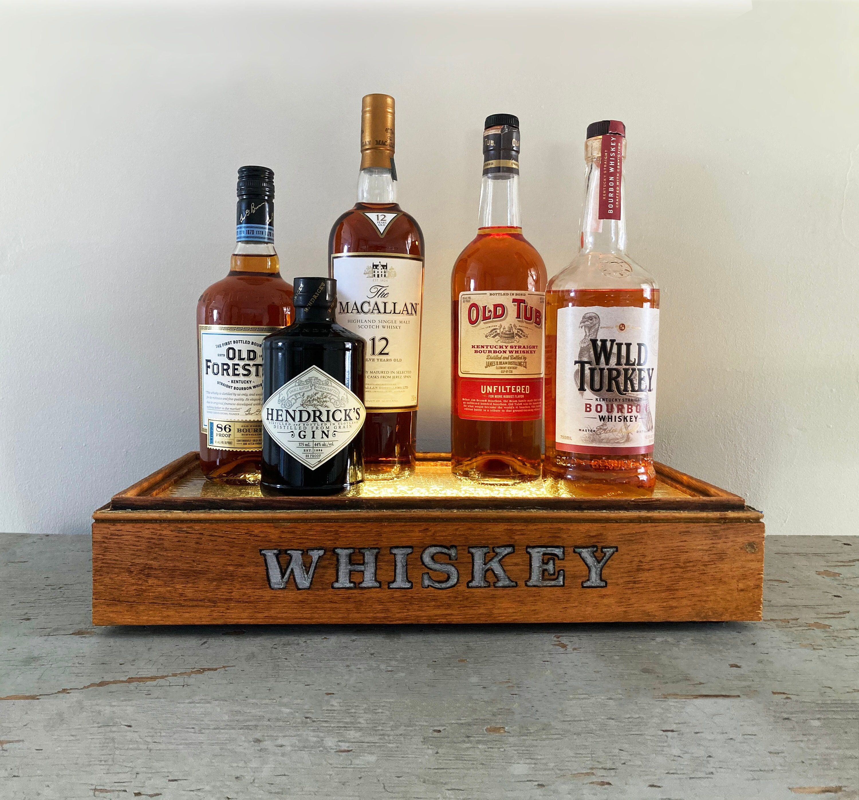 Whiskey Display Vintage Liquor Display LED Lighted Bar Etsy