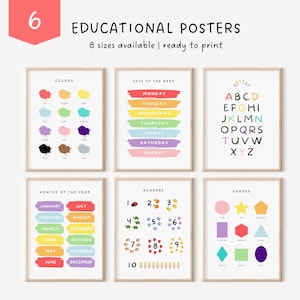 Set of Educational Posters For Kids 6 Rainbow Playroom Poster Playroom Decor Montessori Classroom Decor Educational Preschool Posters
