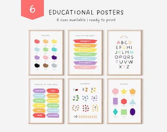 Set von Lernpostern für Kinder 6 Regenbogen Spielzimmer Poster Spielzimmer Dekor Montessori Klassenzimmer Dekor Lernposter für die Vorschule