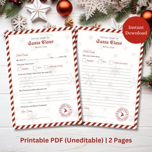 Carta a Papá Noel para imprimir, plantilla de carta a Papá Noel, descarga instantánea, carta de Navidad para niños, carta a Papá Noel para imprimir, lista de deseos de Navidad