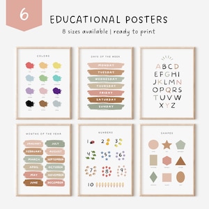 Set of Educational Posters 6 Homeschool Prints For Kids Neutral Decor Montessori Classroom Decor Toddler Playroom Decor Preschool Print
