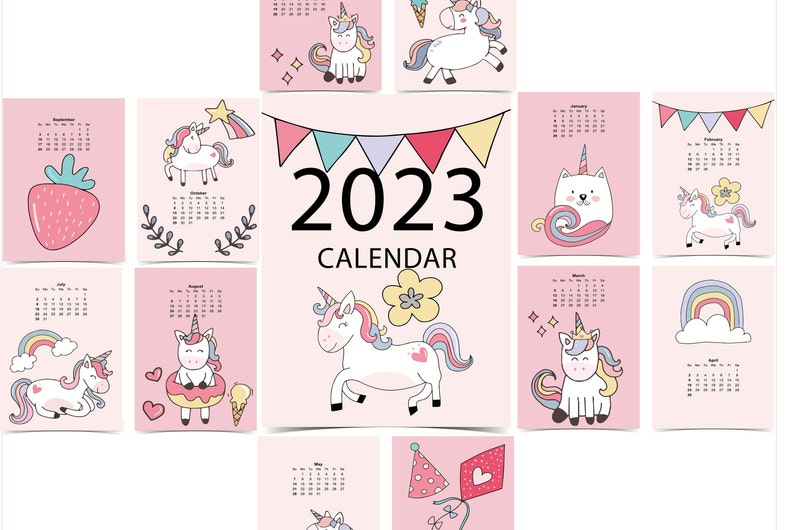 2023 UNICORN CALENDAR Printable Cute Unicorn Calendar Etsy Canada