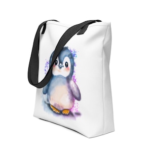 Cute Penguin Tote Bag - Adorable Animal Art with Cosmic Design - Eco-Friendly Gift for Penguin Lovers - By 秀 X
