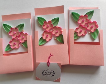 Tarjeta de felicitación floral en blanco Quilling para escribir mensajes, tarjetas de cumpleaños acolchadas, paquete de tarjetas en blanco, conjunto de 3 tarjetas Quilling, tarjeta hecha a mano en blanco