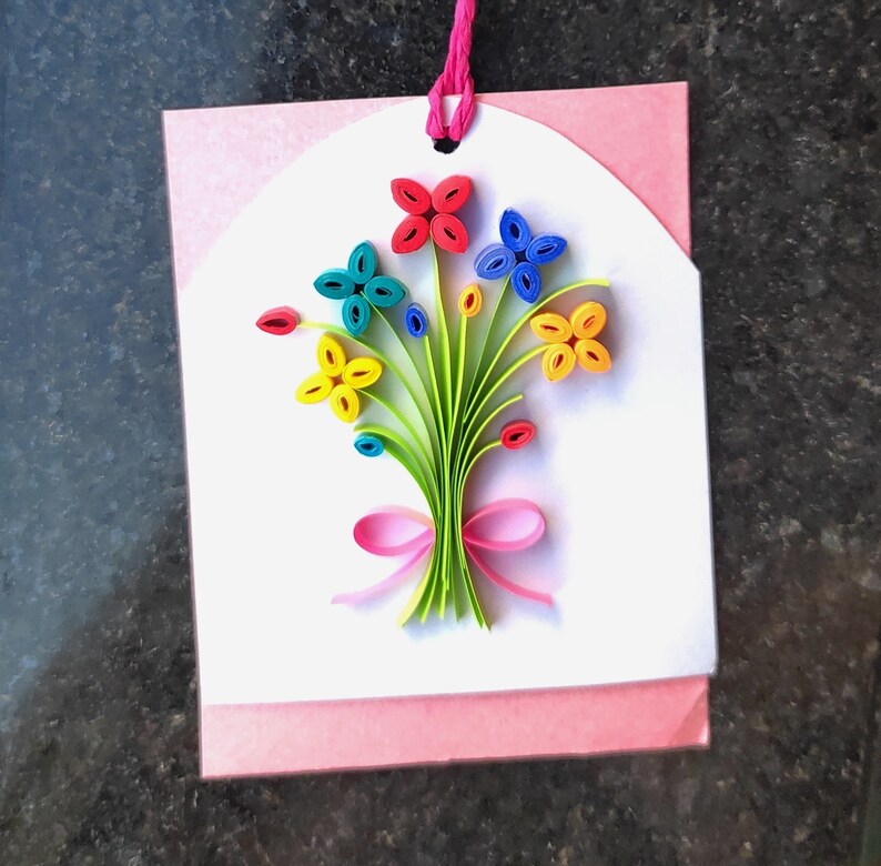 Set of 5 Quilled Tags , Handmade Quilled Floral Tags for Present