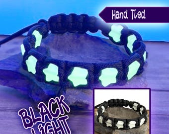 Black Light Reactive Star Bracelet, Neon Glow Rave Jewellery, Hand Tied Cording
