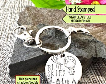 Hand Stamped Skydiving Monster Keychain: Stainless Steel Charm (Double Impressions)