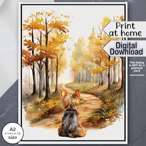 Carte téléchargeable pour toute occasion, carte de remerciement automne pour vétérinaire, petit chien, format A2 vierge à l'intérieur, pli latéral ou supérieur, dernière minute, facile à imprimer