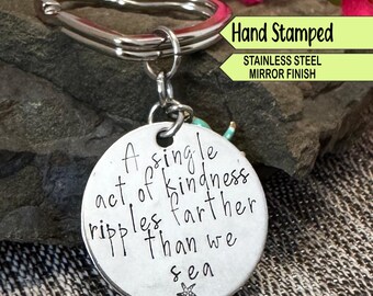 Hand Stamped Act of Kindness Keychain with Starfish Charm:  Stainless Steel