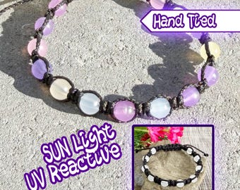 Multi-Colour UV Reactive Beaded Cord Bracelet, Sunlight Color Changing Festival Jewelry