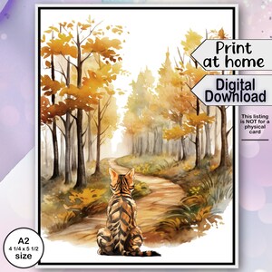 Carte téléchargeable pour toute occasion, carte de remerciement automne pour vétérinaire, chat mignon, format A2 - intérieur vierge, pli latéral ou supérieur, dernière minute, facile à imprimer