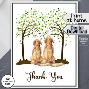 Cartão para download para qualquer ocasião, cartão de agradecimento com dois Golden Retrievers, tamanho A2 - em branco por dentro, dobra lateral ou superior, de última hora, fácil de imprimir