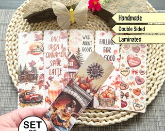 Autumn Bookmarks Set of 6: Cozy Fall Reading, Maple Leaf & Pumpkin Design