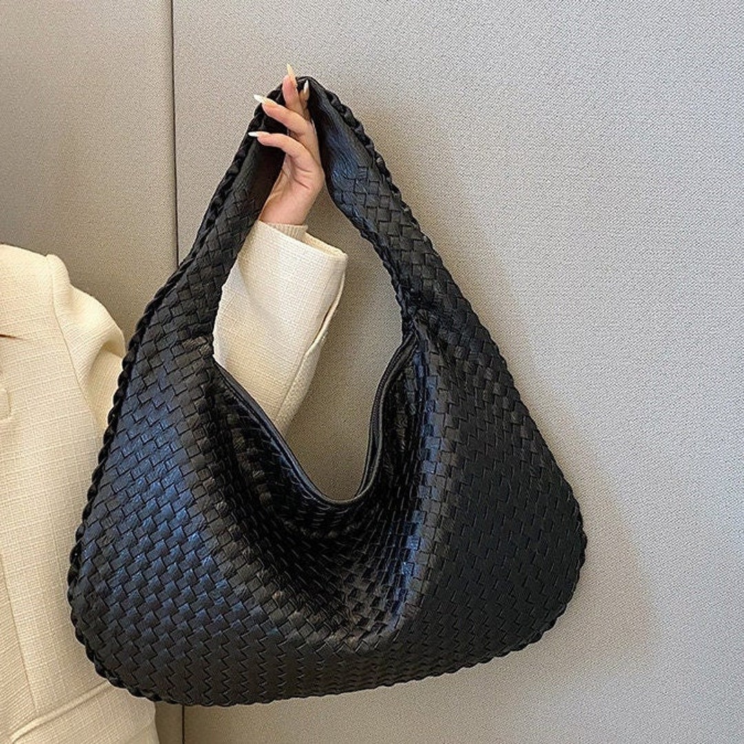 Premium Woven Shoulder Bag Large Leather Bag Sardine Shoulder Bag For Her Vegan Leather Luxury Bag Large Interwoven Leather Purse