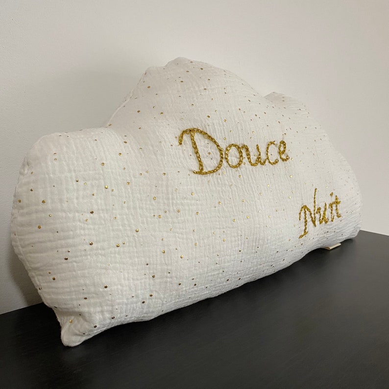 Coussin bébé, nuage, double gaze de coton, personnalisée, broderie, Douce nuit, coussin blanc image 5