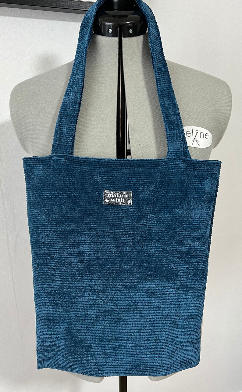 Tote bag en velours côtelé Bleu