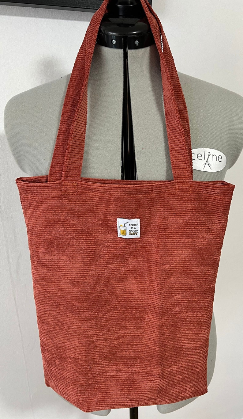 Tote bag en velours côtelé Tabac