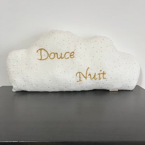 Coussin bébé, nuage, double gaze de coton, personnalisée, broderie, Douce nuit, coussin blanc image 3