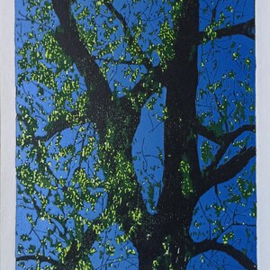 Woodblock Print 'Tree of Lights' Original Woodcut Reduction Print Japanese Paper Limited Edition Fine Art Gift Relief Block Print A4