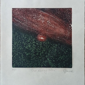 Our Living Star - Woodblock Print  Original Artwork Woodcut Print Handmade Moku Hanga Japanese Paper Print Relief Block Print Mini Print