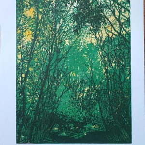 Original Linocut and Woodblock Print &#39;Passage&#39; | Handcarved Relief Block Print | Forest Trees Fine Art Linoprint Large