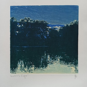 Water's Edge - Original Woodblock Print Woodcut Art Handcarved Handmade Relief Block Print