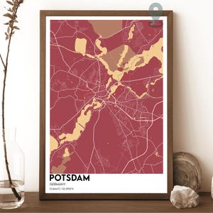 Kaart van Potsdam, Potsdam kaart afdrukken, Potsdam gepersonaliseerde kaart, stad Potsdam, Potsdam reisposter, Potsdam Brandenburg, kaart Potsdam Duitsland
