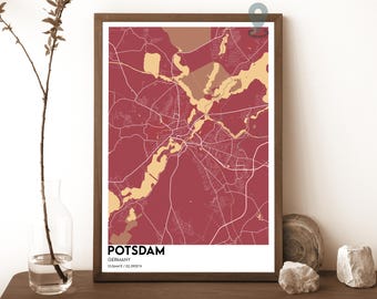 Carte de Potsdam, impression de carte de Potsdam, carte personnalisée de Potsdam, ville de Potsdam, affiche de voyage de Potsdam, Potsdam Brandebourg, carte de Potsdam Allemagne