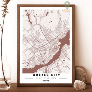 Carte de la ville de Québec, impression de carte de la ville de Québec, carte personnalisée de la ville de Québec, art mural de la ville de Québec, affiche de voyage de la ville de Québec, ville de Québec, Canada