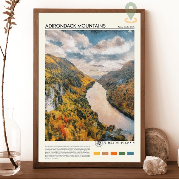 Adirondack Mountains Print, Adirondack Mountains Wall Art, Adirondack Poster, Adirondack Mountains Photo, New York Print, Vintage poster