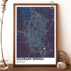 Carte de la ville de Colorado Springs, impression de carte de Colorado Springs, cadeau Colorado Springs, art mural Colorado Springs, affiche de voyage Colorado Springs