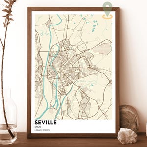 Mapa de Sevilla, Impresión de mapas de Sevilla, Mapa personalizado de Sevilla, Ciudad de Sevilla, Póster de viaje de Sevilla, Póster de Sevilla, Sevilla España, Ciudad de Sevilla