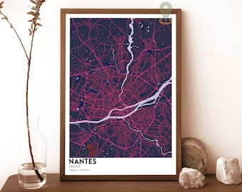 Nantes Map , Nantes Map Print, Nantes city Map, Nantes Wall Art, Nantes Travel Poster, Nantes poster, Nantes Photo, Nantes France poster