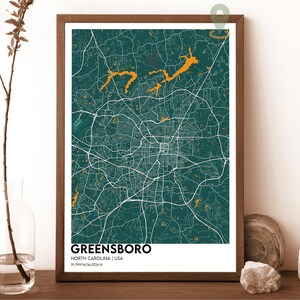 Greensboro Karte, Greensboro Karte Druck, Greensboro personalisierte Karte, Greensboro Wandkunst, Greensboro Reiseplakat, Greensboro North Carolina