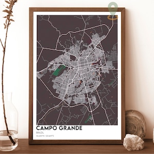 Campo Grande Karte, Campo Grande Karte Druck, Campo Grande personalisierte Karte, Campo Grande Wandkunst, Campo Grande Brasilien Poster