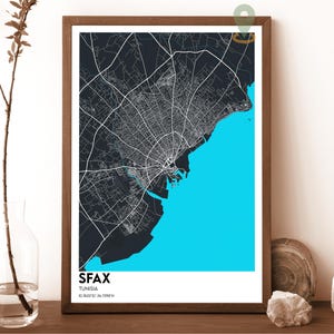 Carte de Sfax, impression de carte de Sfax, carte personnalisée de Sfax, ville de Sfax, affiche de voyage de Sfax, affiche de Sfax, Sfax Tunisie, ville de Tunis, ville de Sousse