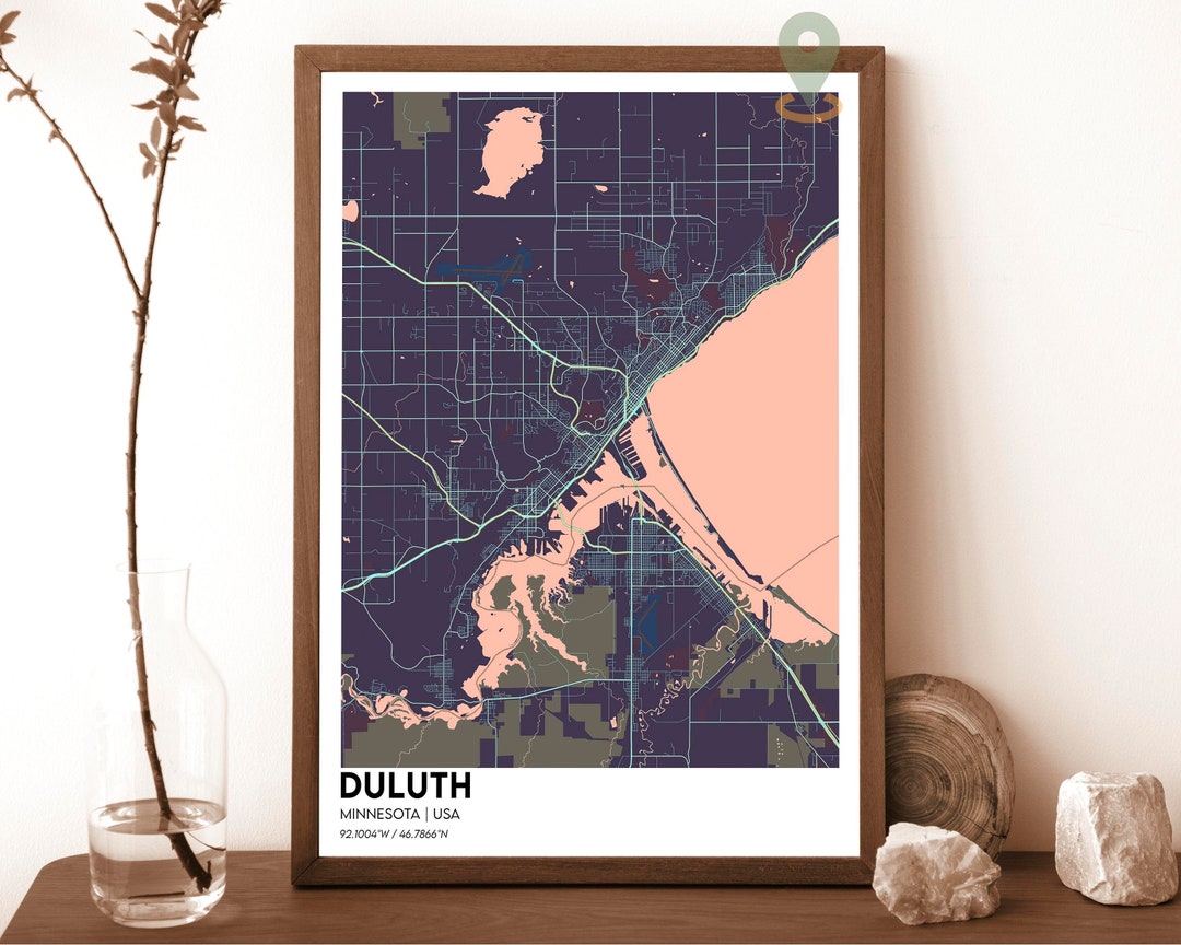 Duluth Map, Duluth Map Print, Duluth Personalized Map, Duluth Wall Art ...
