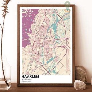 Haarlem-kaart, Haarlem-kaartafdruk, gepersonaliseerde kaart Haarlem, Haarlem-muurkunst, Haarlem-reisposter, Haarlem-poster, Haarlem-Nederlandse kunst