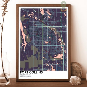 Mapa de Fort Collins, impressão de mapa de Fort Collins, mapa personalizado de Fort Collins, arte de parede de Fort Collins, cidade de Fort Collins, Fort Collins Colorado