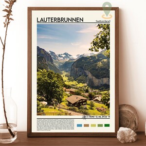 Impresión de Lauterbrunnen, cartel de Lauterbrunnen, arte de la pared de Lauterbrunnen, viaje de Lauterbrunnen, impresión de arte de Lauterbrunnen, impresión de Suiza