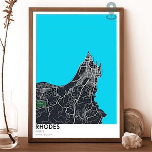 Rhodos Karte, Rhodos Karte, Rhodos personalisierte Karte, Rhodos Stadt, Rhodos Reiseplakat, Rhodos Plakat, Rhodos Griechenland Plakat