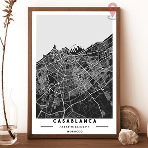 Carte de Casablanca, impression de carte de Casablanca, art mural Casablanca, affiche de voyage de Casablanca, affiche de Casablanca, photo de Casablanca, Casablanca Maroc