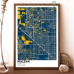Hialeah-kaart, Hialeah-kaartafdruk, Hialeah gepersonaliseerde kaart, Hialeah-muurkunst, Hialeah-reisposter, Hialeah-poster, Hialeah-kaart Florida
