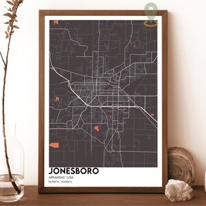 Carte de Jonesboro, impression de carte de Jonesboro, art mural de Jonesboro, affiche de voyage de Jonesboro, affiche de Jonesboro, photo de Jonesboro, carte de Jonesboro Arkansas