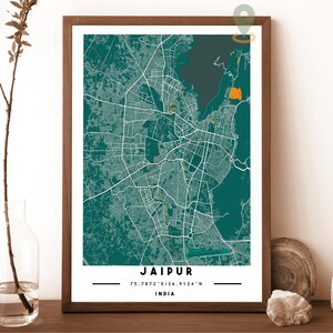 Jaipur-kaart, Jaipur-kaartafdruk, Jaipur-muurkunst, Jaipur-reisposter, Jaipur-poster, Jaipur-foto, Jaipur-stadskaart, Jaipur, Frankrijk