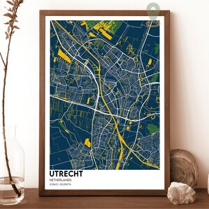 Carte d'Utrecht, impression de carte d'Utrecht, carte personnalisée d'Utrecht, art mural Utrecht, affiche de voyage d'Utrecht, affiche d'Utrecht, ville d'Utrecht, Pays-Bas
