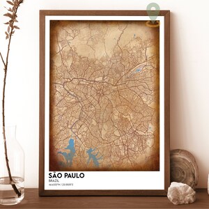 Mapa de Sao Paulo, Impresión de mapa de Sao Paulo, Mapa de la ciudad de Sao Paulo, Arte mural de Sao Paulo, Póster de Sao Paulo, Foto de la ciudad de Sao Paulo, Póster de Sao Paulo Brasil