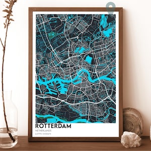 Mapa de Roterdã, Mapa de Roterdã impresso, Mapa personalizado de Roterdã, Cidade de Roterdã, Cartaz de viagem de Roterdã, Cartaz de Roterdã Holanda