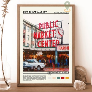 Pike Place Market Print, Pike Place Market Art, Pike Place Market Poster, Pike Place Market Poster Print, Seattle Travel poster, Seattle art