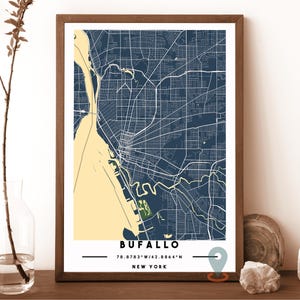 Mapa de Buffalo, Impresión de mapa de Buffalo, Arte mural de Buffalo, Póster de viaje de Buffalo, Póster de Buffalo, Foto de Buffalo, Mapa de la ciudad de Buffalo, Buffalo Nueva York